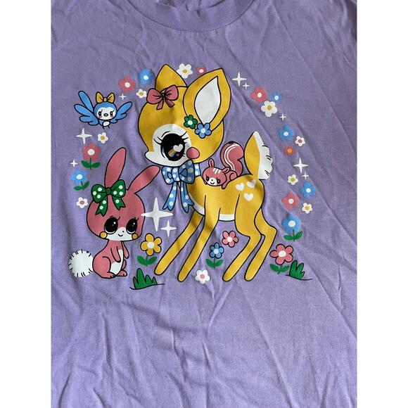 American Apparel T-Shirt Womens Size Medium Purple Graphic Deer Kawaii Pastel - Picture 4 of 5